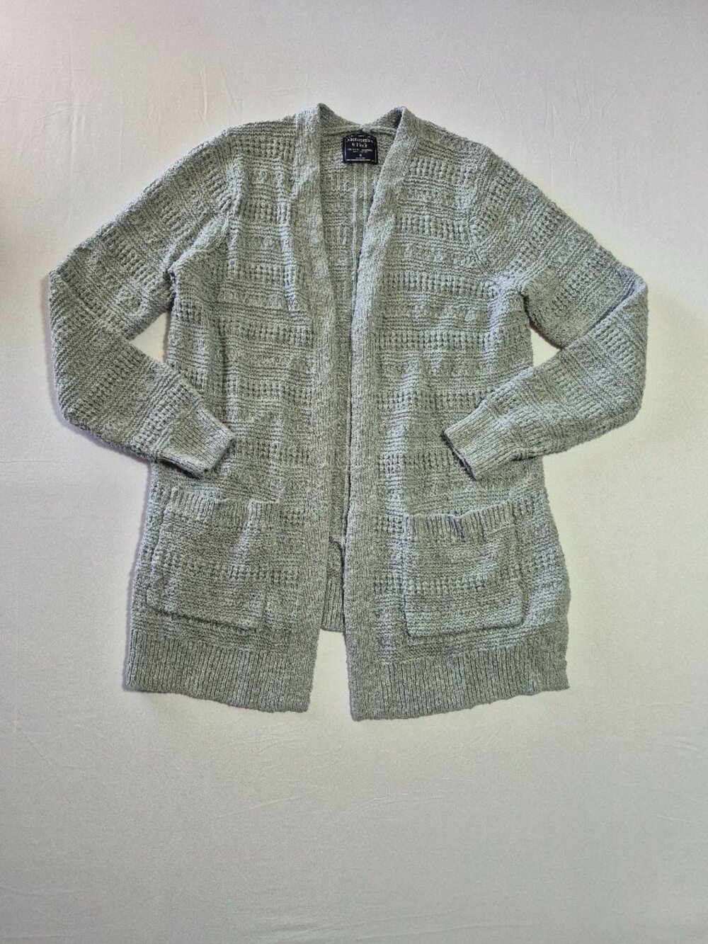 Abercrombie & Fitch Women Sz M Grey Textured Open Front Cardigan Sweater Pocket